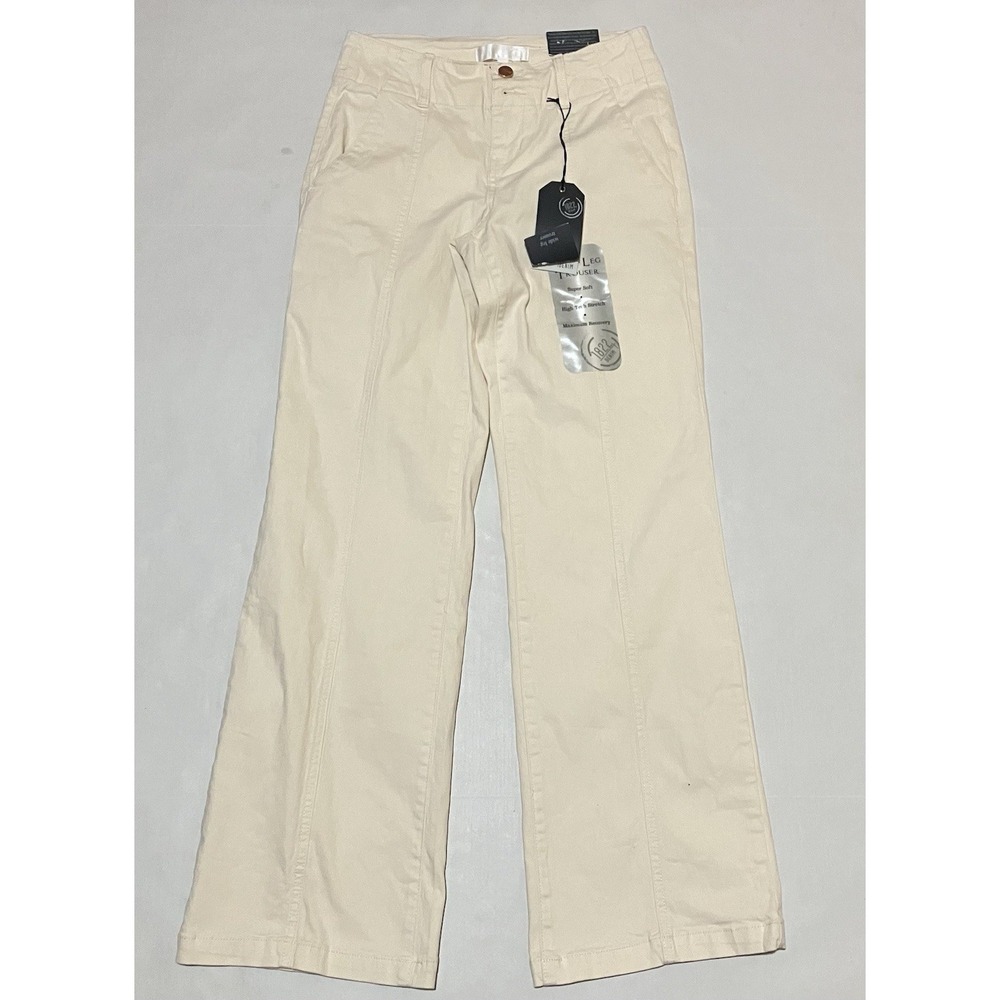 1822 NWT Wide Leg Cotton‎ Trouser Beige Womens Size 4 X 31 Soft Stretch Denim